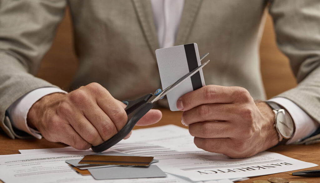 Man cutting up credit cards